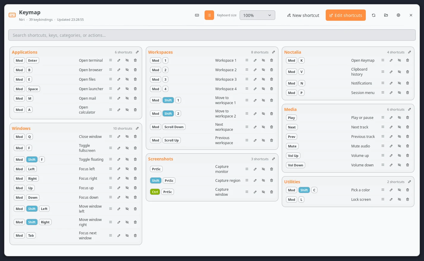 Keymap shortcut editor